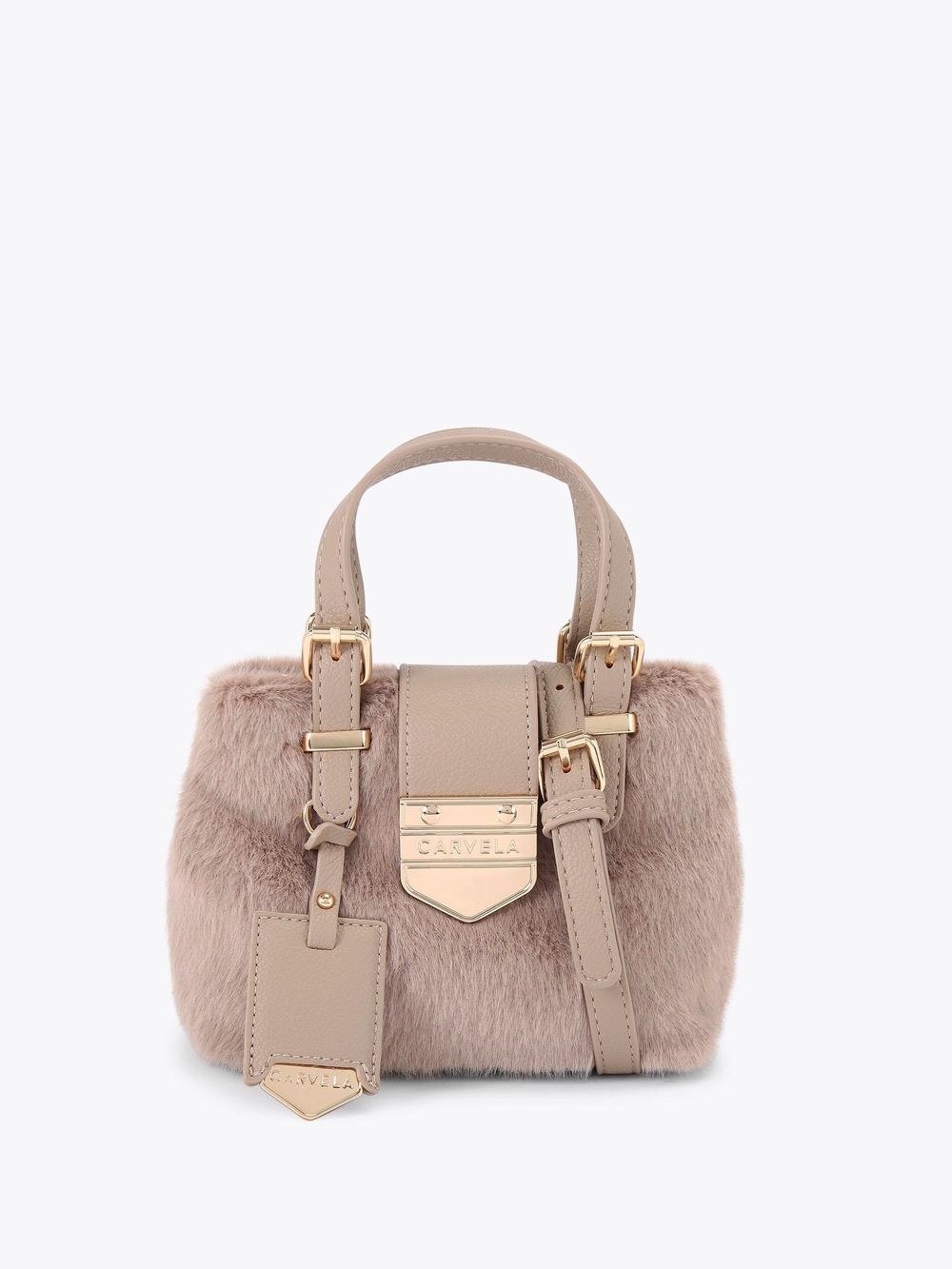 Carvela Mauve Grey Faux Fur Mini Bag with Gold Hardware